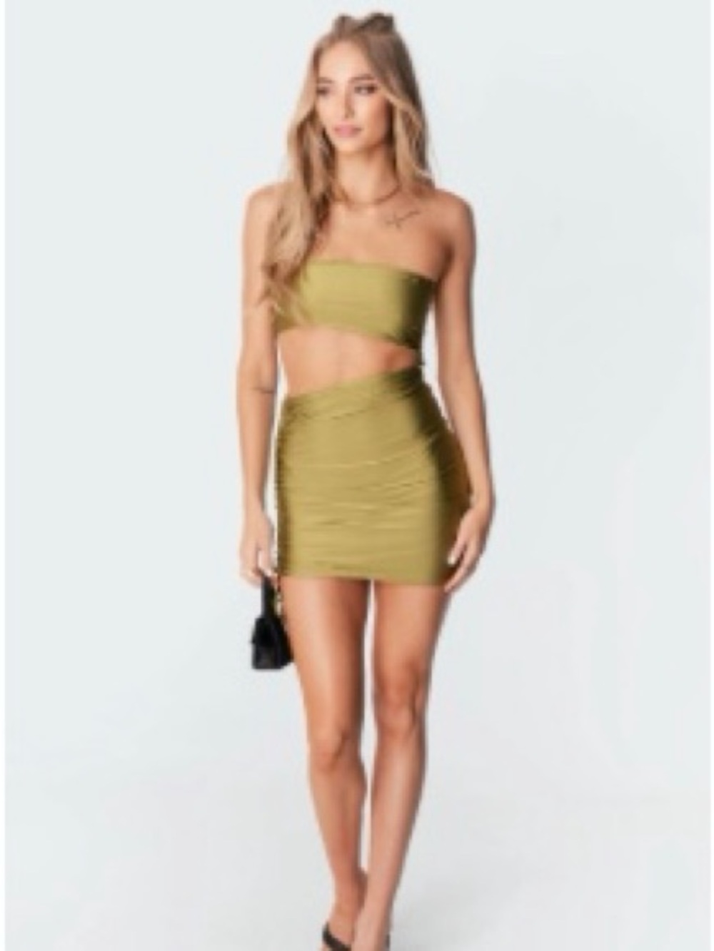 Olive Green Strapless Cutout Mini Dress